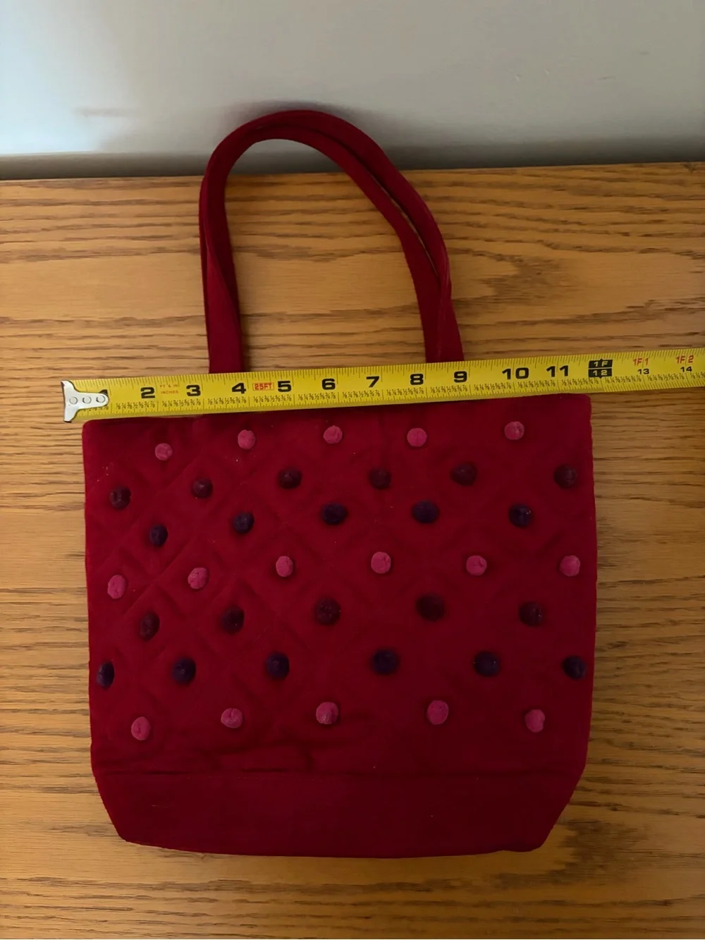 Red Quilted Velvet Pom Pom Dot Tote Bag - Y2K Bath & Body Works